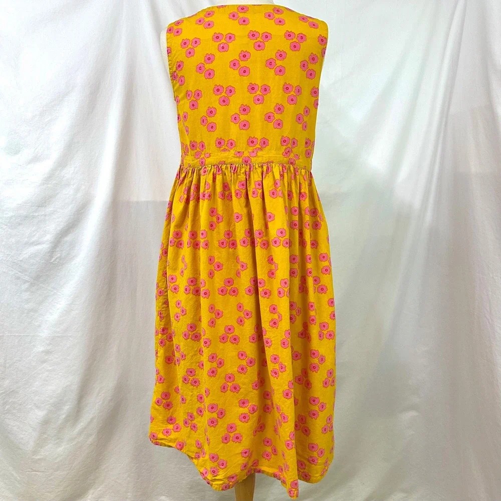 MATA TRADERS Yellow Pink Floral 100% Cotton Pinafore Jumper Shift Dress M Boho